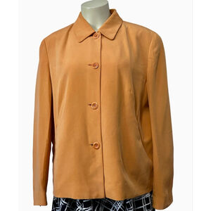 Via Seta Studio Silk Blazer Jacket Women’s 12 Golden Orange Button Front